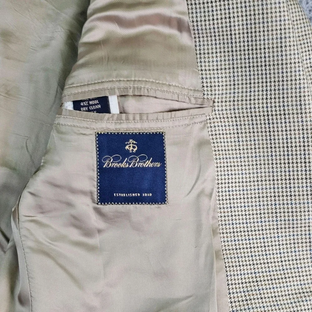 Brooks Brothers Sport Coat Mens 44 Beige Check Silk Wool Blazer Made In Italy